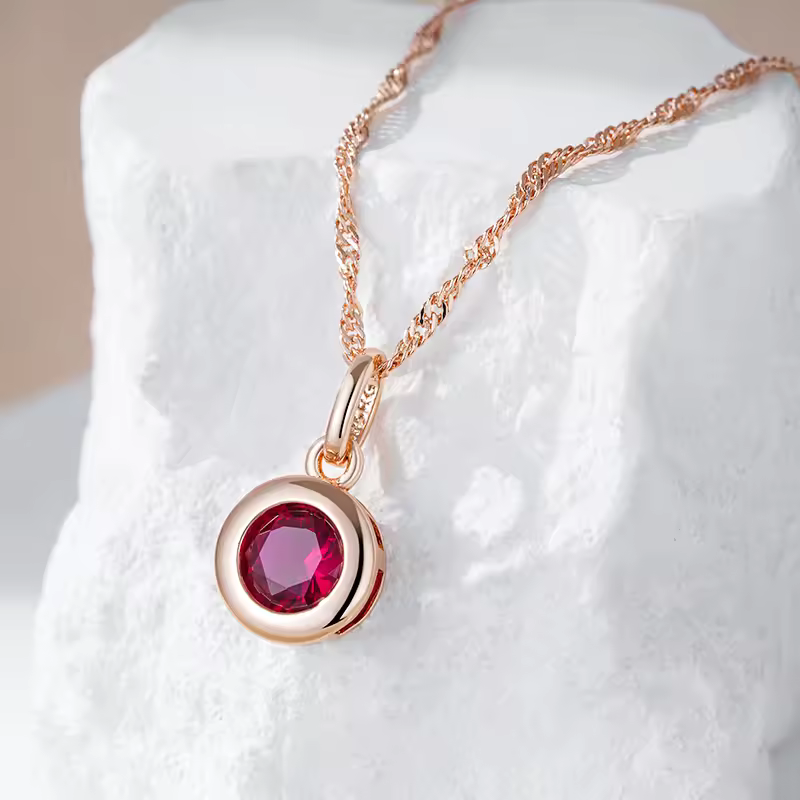 Kinel Red Zircon Rose Gold Necklace