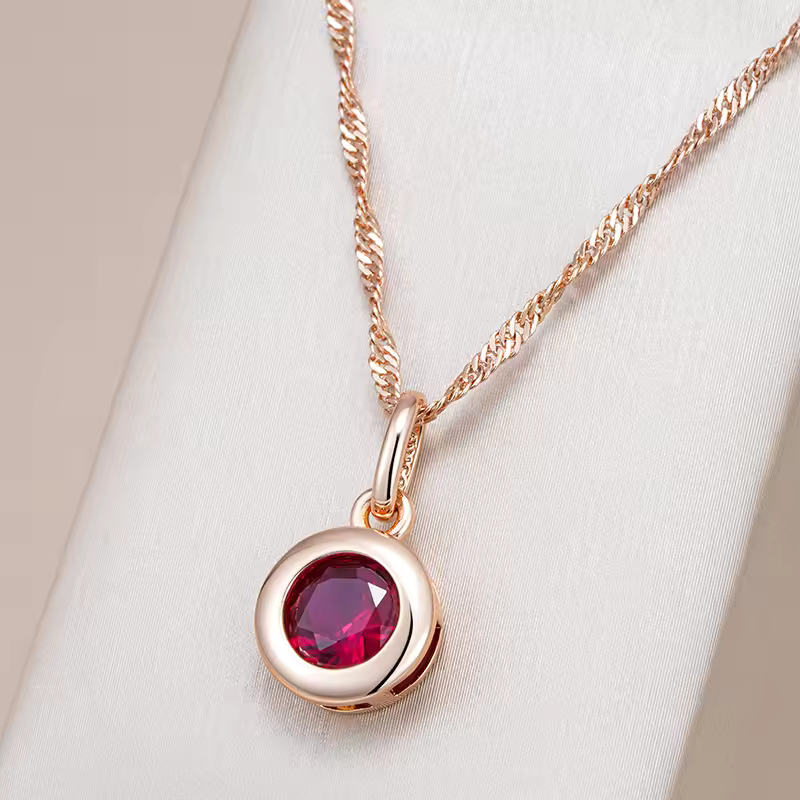 Kinel Red Zircon Rose Gold Necklace