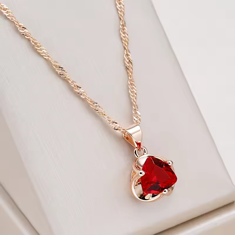 Kinel Red Zircon Rose Gold Necklace