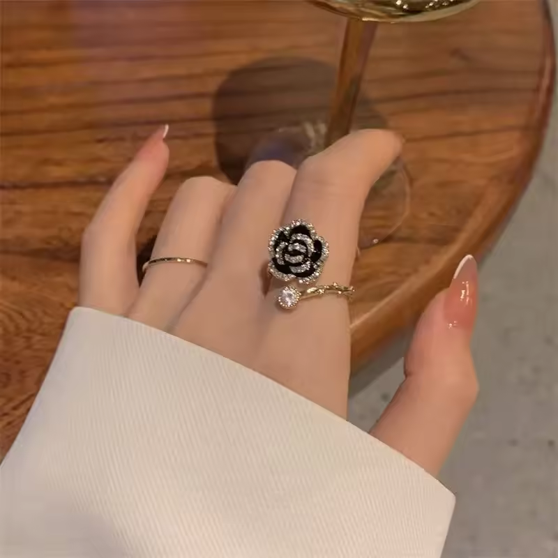 Korean Black Rose Zircon Ring