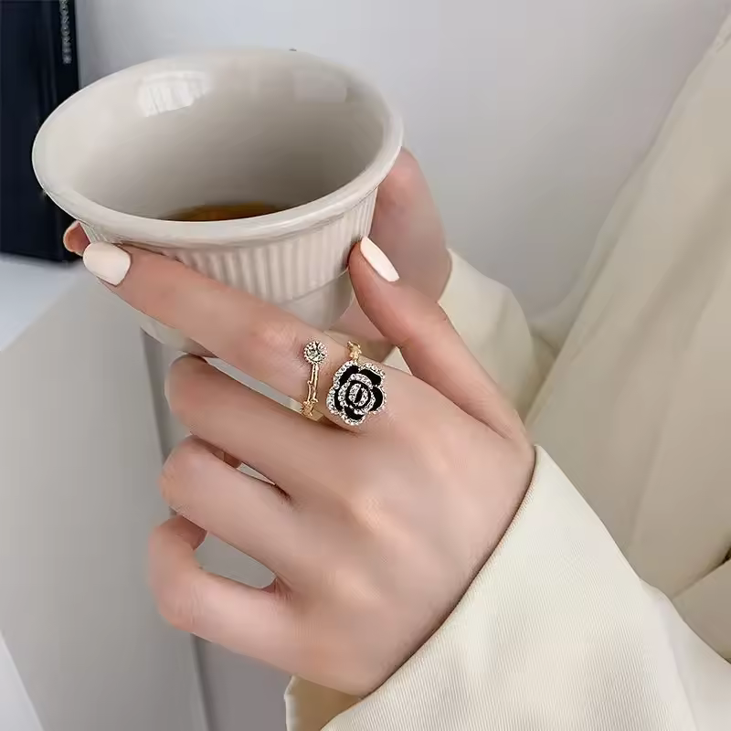 Korean Black Rose Zircon Ring