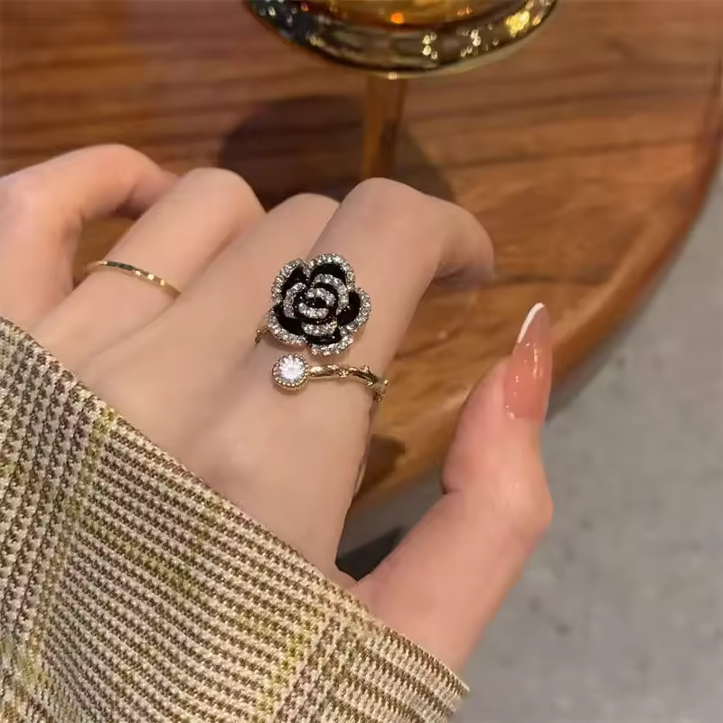 Korean Black Rose Zircon Ring