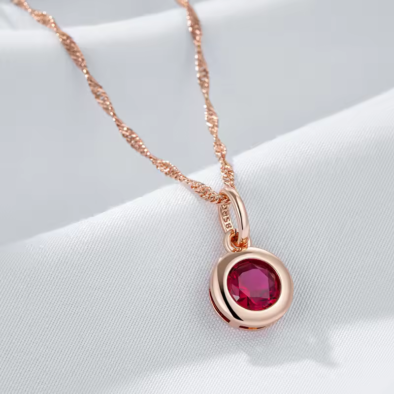 Kinel Red Zircon Rose Gold Necklace